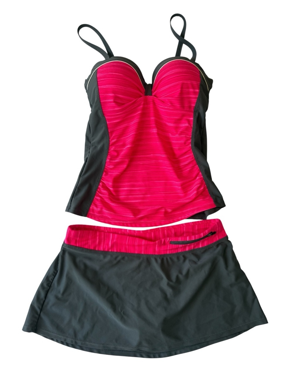 Hot Pink andGray Tankini Set with Skirt size Small